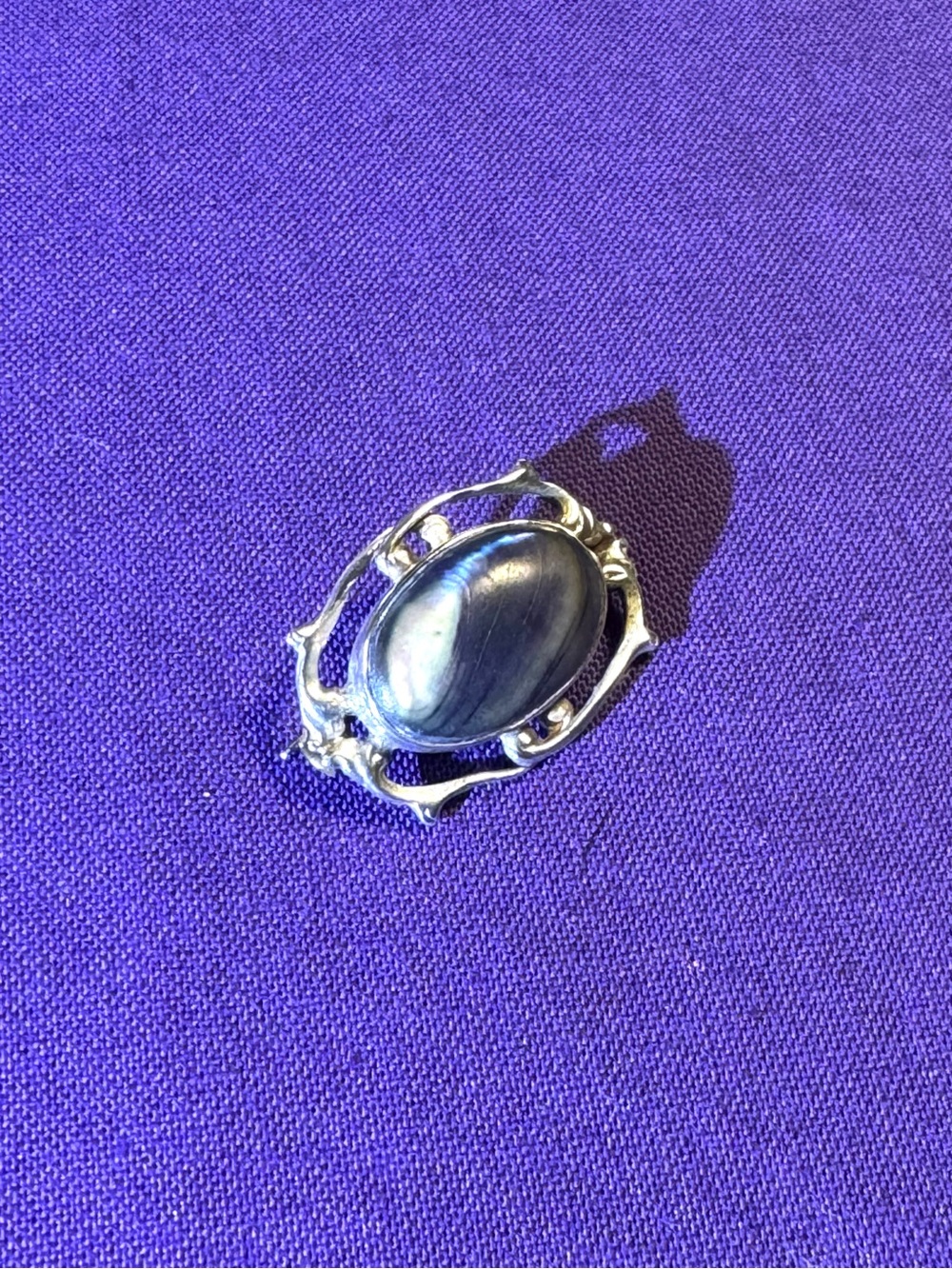 Vintage Victorian Style Sterling Silver Hematite Cabochon Brooch